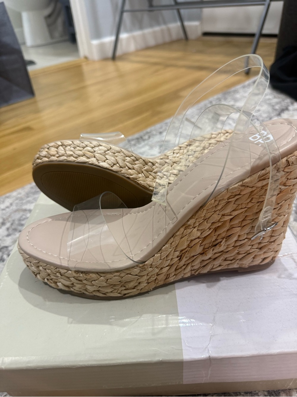 Nordstrom BP brand -Clear Strap Espadrille Wedge Sandals in Natural Beige